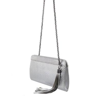 Imagem de Bolsa Feminina em Couro Prata Alça Corrente - Leandra Soares