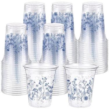 Imagem de Copos descartáveis de plástico Hushee, 60 unidades, 480 ml, florais