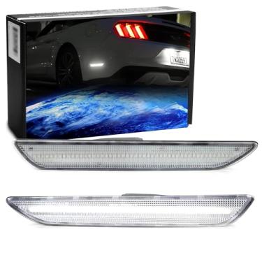 Imagem de iJDMTOY Kit de luz de marcador lateral traseira de LED branco de xenônio semitransparente compatível com Ford Mustang 2015-2023, alimentado por LED 48-SMD, substitui lâmpadas laterais vermelhas