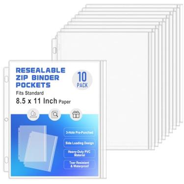 Imagem de Antner Pacote com 10 bolsos para fichário tamanho carta, 3 argolas com zíper, 3 furos, à prova d'água, com zíper, folhas soltas, organizador de documentos, pastas e protetores de folha para papel de