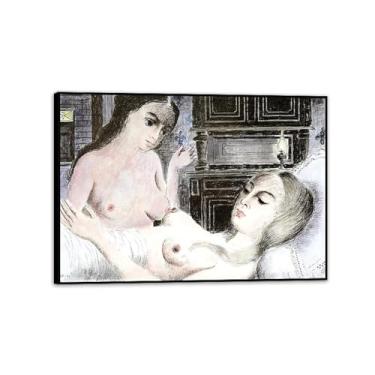 Imagem de Paul Delvaux Impressão de arte de parede para dormir em tela Surrealismo Arte famosa reprodução de pintura pôster quarto sala de estar decoração casa 100x70 cm (99.1x71.1 cm) Preto emoldurado