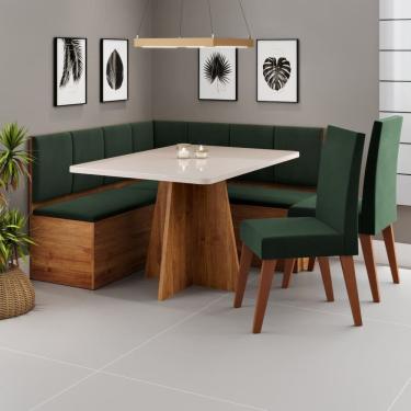 Imagem de Conjunto Canto Alemão Baú Prestigio Mesa 120x80cm e 2 cadeiras Milão Cobre/Off White/Veludo Oliva- Casa Giulia