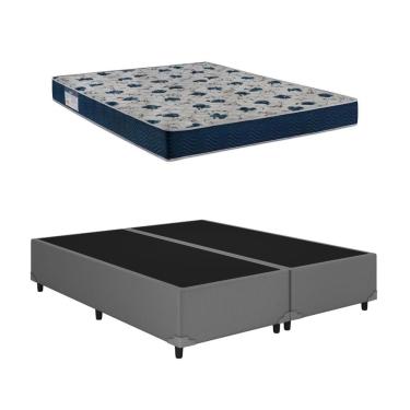 Imagem de Cama Base Box Casal Bipartido Cinza Colchão ISO 60 D28 - Ortobom