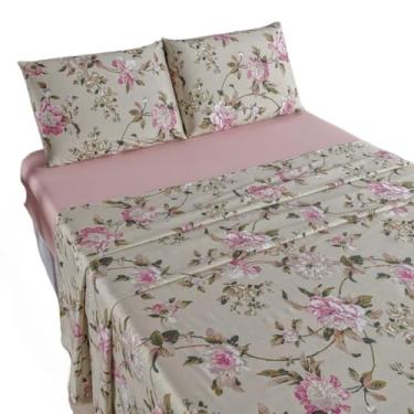 Imagem de Jogo LençOl Casal,LençOl Casal Com Elastico Conjunto De Roupa De Cama,400 Fios 4 PçS Macio E Toque Suave (Tati)