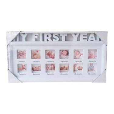 Imagem de Bothyi Moldura para fotos do primeiro ano, moldura para lembrança de bebê, colagem de fotos, álbum de mesa para bebês, presente de batizado para novos pais e, Branco