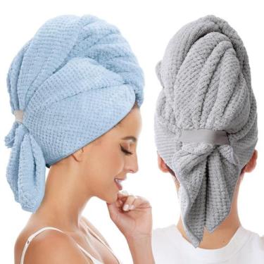 Imagem de Toalha de cabelo Wrap BYCOO Large Microfiber, pacote com 2 unidades pa