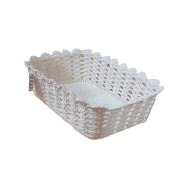 Imagem de Cesto Organizador de Croche Branco Retangular 28 x 18 cm