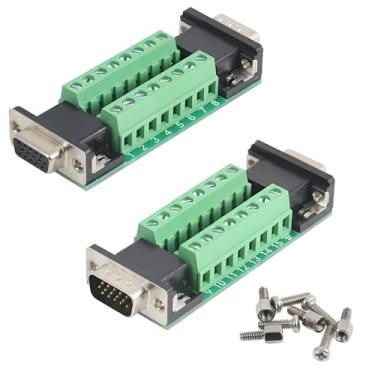 Imagem de Willwewon 2 peças VGA 3 fileiras 15 pinos placa breakout macho para fêmea, RS232 D-SUB Serial para 15 pinos Serial conector de trocador de gênero terminal de porta sem solda