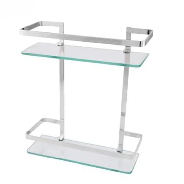 Imagem de Porta Shampoo de Vidro para Banheiro, Prateleira Dupla Reta, 6mm Reforçado, Resistente à Oxidação, com Kit de Instalação