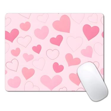Imagem de Mouse pad rosa fofo em forma de coração para mesa, computador portátil pequeno mouse pad para laptop sem fio, 24 cm x 20 cm design base de borracha antiderrapante mousepad superfície lisa para casa