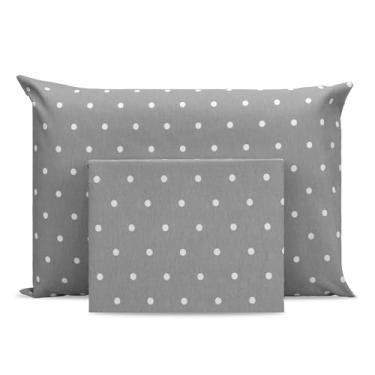 Imagem de Lençol Solteiro de Cima 2 Peças Bainha Estampado Percal 180 Fios Algodão (POÁ CINZA)