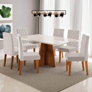 Imagem de Mesa de Jantar 6 Lugares Antonella com Vidro Marrom/Off White/Veludo Pastel - Viero Móveis