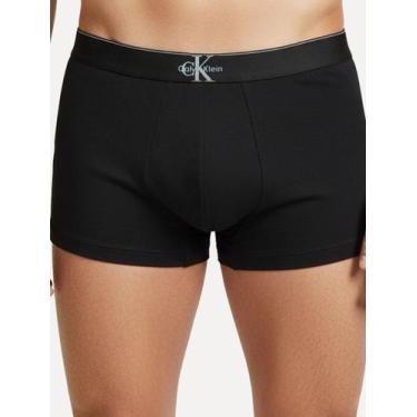 Imagem de Cueca Calvin Klein Low Rise Trunk Cotton New Re Issue Blue Logo Preta,