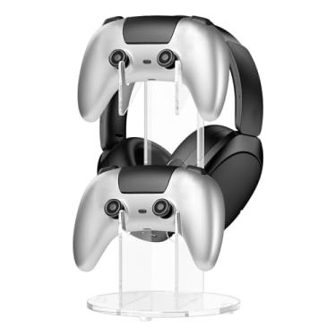 Imagem de Suporte de controle de 2 níveis e suporte de fone de ouvido, organizador 2 em 1 para ps5, ps4, One, série, acessórios de gancho de fone de ouvido para jogadores de mesa (transparente)