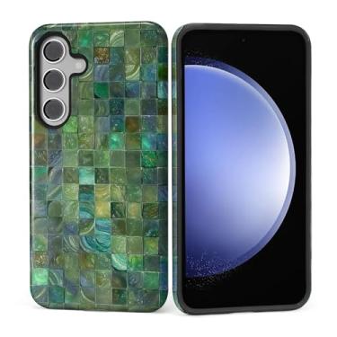 Imagem de Kapadiy Capa para Samsung Galaxy S24 Plus, design de mosaico de vidro tonificado verde com proteção dupla híbrida de silicone rígido PC à prova de choque, capa protetora antiarranhões para homens e