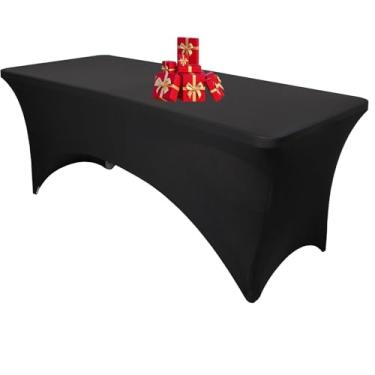 Imagem de DYIMEZI Toalha de mesa de elastano preta de 3 m, 30 x 76 cm, retangular elástica, capa de mesa resistente a amassados, para festas, banquetes, casamentos, Natal