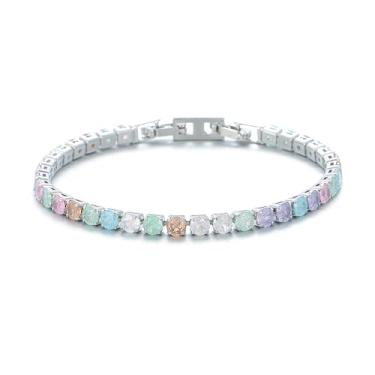Imagem de XIqision Pulseira de tênis feminina banhada a ouro 14K 18K com zircônia cúbica colorida clássica com trava dupla, One Size, Zircônia cúbica, Sem Pedra Preciosa