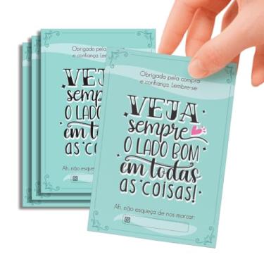 Imagem de 54 Unidades Cartão de Agradecimento para Clientes, 6,5x8,5cm Design Fofo com Mensagem Veja Sempre o Lado Bom Tag Papel Glossy 180gr Impressão Frente