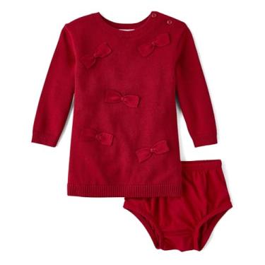 Imagem de The Children's Place Conjunto de vestido e capa de fralda de manga comprida para bebês meninas e recém-nascidos, Ocre vermelho, 0-3 Meses