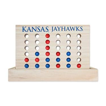 Imagem de Rico Industries NCAA Mini Travel Team 4 in A Row Mini Game- Wooden, Team Colors, 5.5" x 8" (Kansas Jayhawks)