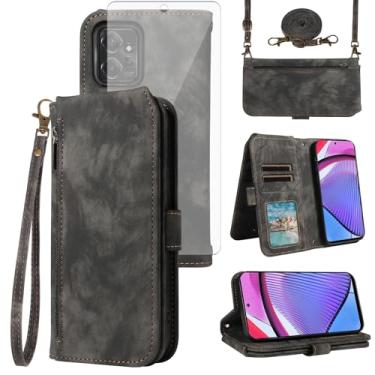 Imagem de Asuwish Capa para celular Motorola Moto G Power 5G 2023 carteira com protetor de tela de vidro temperado alça transversal alça flip zíper suporte para cartão de crédito slot suporte GPower G5 mulheres