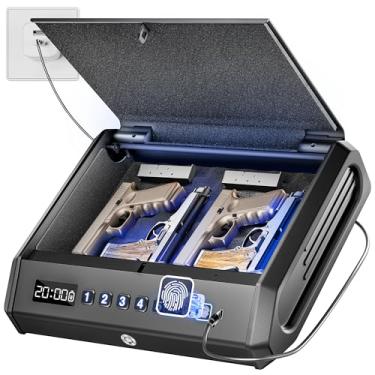 Imagem de TOPMEDA O cofre biométrico grande para armas serve para 4 pistolas, 100 conjuntos de cofre de armas digitais com luz interna e modo silencioso, caixa de bloqueio de arma de suprimento recarregável