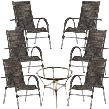 Imagem de 6 Cadeiras Vênus em Alumínio e Mesa Sem Tampo Tramado para Jardim e Piscina
