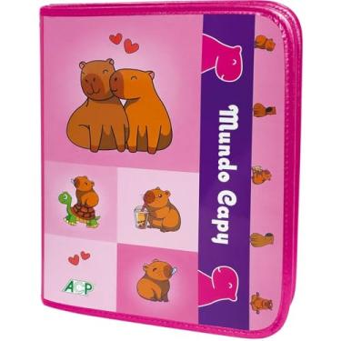 Imagem de Fichário com Zíper, ACP, Mundo Capy, com Divisórias e Bloco, 96 Folhas