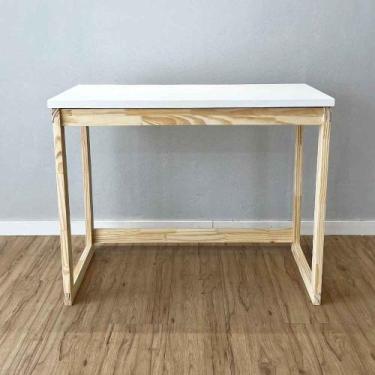 Imagem de Mesa Escritório de Madeira Pinus Linea Branco e Natural - ArtFactory D