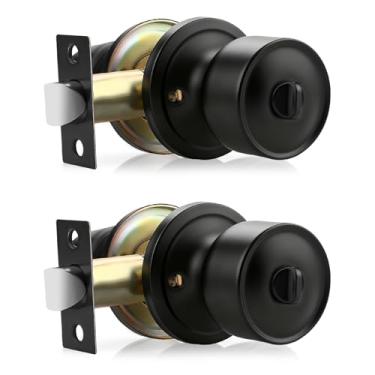 Imagem de Lepushom Maçaneta de porta de privacidade com fechadura interior sem chave pacote com 2 maçanetas redondas, maçaneta com fechadura para quarto, para chuveiro e banheiro, preto fosco silencioso