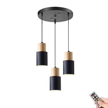 Imagem de Luminária pendente sem fio operada por bateria/iluminação suspensa de teto com design moderno para ilha de cozinha, sala de jantar, quarto e corredor, acabamento preto