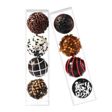 Imagem de JCXGRVC Pacote com 100 caixas de trufas pequenas transparentes de 15 x 3 x 3 cm. Caixa de presente de doces. Embalagens de trufas de confeitaria para 4 trufas, casamentos, aniversários, Natal, Dia das