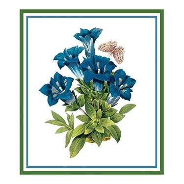 Imagem de Orenco Originals Flor de genciana por Pierre-Joseph Redoute padrão de ponto cruz contado