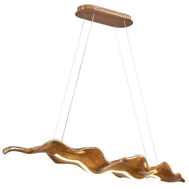 Imagem de Lustre linear de madeira para sala de jantar, iluminação industrial rústica, pendente longa, luminária pendente de LED linear, moderna de meados do século, luminária suspensa de teto para il