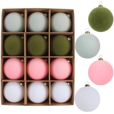 Imagem de 16 bolas de veludo de Natal de 8,5 cm (branco, rosa, verde claro, azul acinzentado