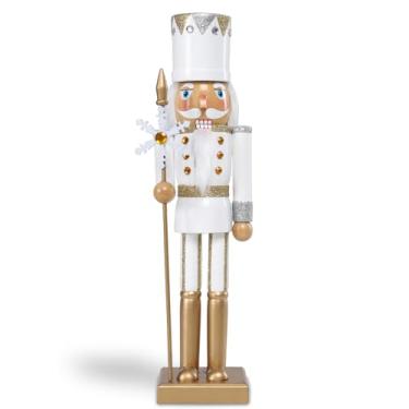 Imagem de Vipush Soldado quebra-nozes de madeira de Natal – enfeite de boneco estilo cetro de floco de neve de 38 cm para decoração de marionetes de Natal, decoração de boneca, pingente para festa, loja em casa