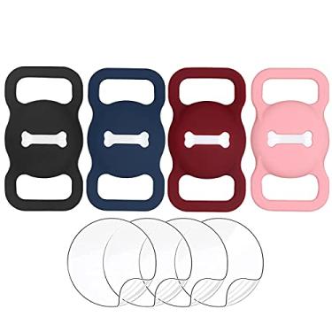 Imagem de Coleira de cachorro com suporte de identificação, suporte de etiqueta de ar fixo na coleira de cachorro capa de silicone para gato de estimação para rastreador de localização Apple Finder, etiquetas