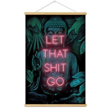 Imagem de 1 pôster impresso em tela interessante, estátua de Buda luz neon yoga arte de parede em tela zen, arte de banheiro, quarto, escritório, sala de estar, decoração de parede, decoração de casa. (verde