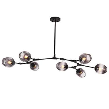 Imagem de Lustre Sputnik moderno, lustre de metal com gradiente, luminária pendente de meados do século, luminária de teto dourada, compatível com corredor, bar, cozinha, sala de jantar (fumaça)