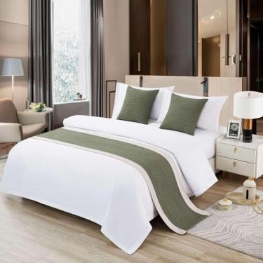 Imagem de Cachecol de cama de hotel simples de algodão e linho proteção moderna cor sólida decoração de cama quarto toalha de cama macia luxuosa para cama solteiro queen king tamanho verde ||50 x 260 cm para