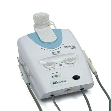 Imagem de Ultrassom e Jato de Bicarbonato Scaler Jet, Branco, Plástico, Bico Giratório Removível, Pneumático, Limpeza Odontológica Profissional, com 3 Ponteiras