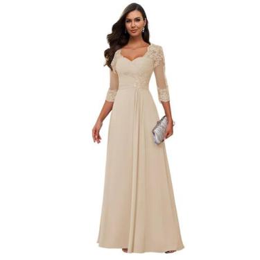 Imagem de Vestido feminino Loyeloy, mãe da noiva, chiffon, Aline Champagne