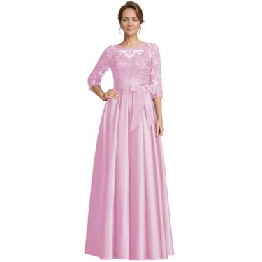 Imagem de Vestido rosa claro para a mãe do noivo com mangas, bolsos, apliques de