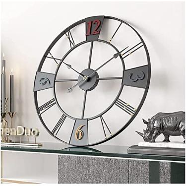 Imagem de WYUYIWH Relógio de parede de arte moderna relógio de parede grande de metal para sala de estar, número romano 3D vintage + equipamento industrial árabe europeu retrô restaurante escritório cozinha