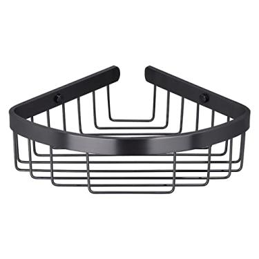 Imagem de Acessórios de banheiro cinza preto metálico para toalhas, cabide de papel, suporte escovado para banheiro, armazenamento de canto, prateleira de vidro, cabide de papel (prateleira de canto)