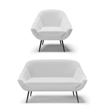 Imagem de Kit 01 Namoradeira 02 Lugares e 01 Poltrona Giovana Linho Cinza A05 Pés Palito de Ferro - D'Rossi