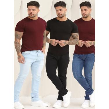 Imagem de Kit 3 Calças Masculina Jeans Lisa Básica Skinny Com Lycra A-110/130/13