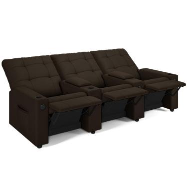 Imagem de Poltrona do Papai Reclinável Cinema 3 Lugares Manual Baú USB Haifa F05 Facto Marrom - Lyam Decor