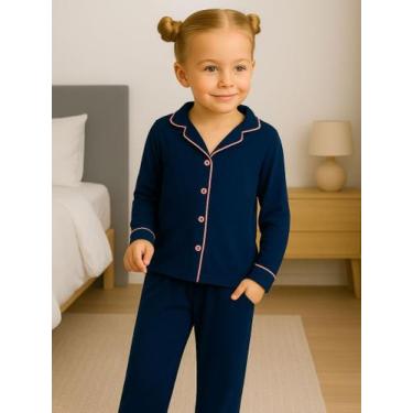 Imagem de Pijama Infantil Menina Inverno Americano Blusa com Gola e Calça - c12 