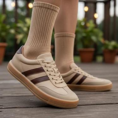 Imagem de Tênis Creme Casual Byara Com Base Confortável De Amarrar Blogueira Dia